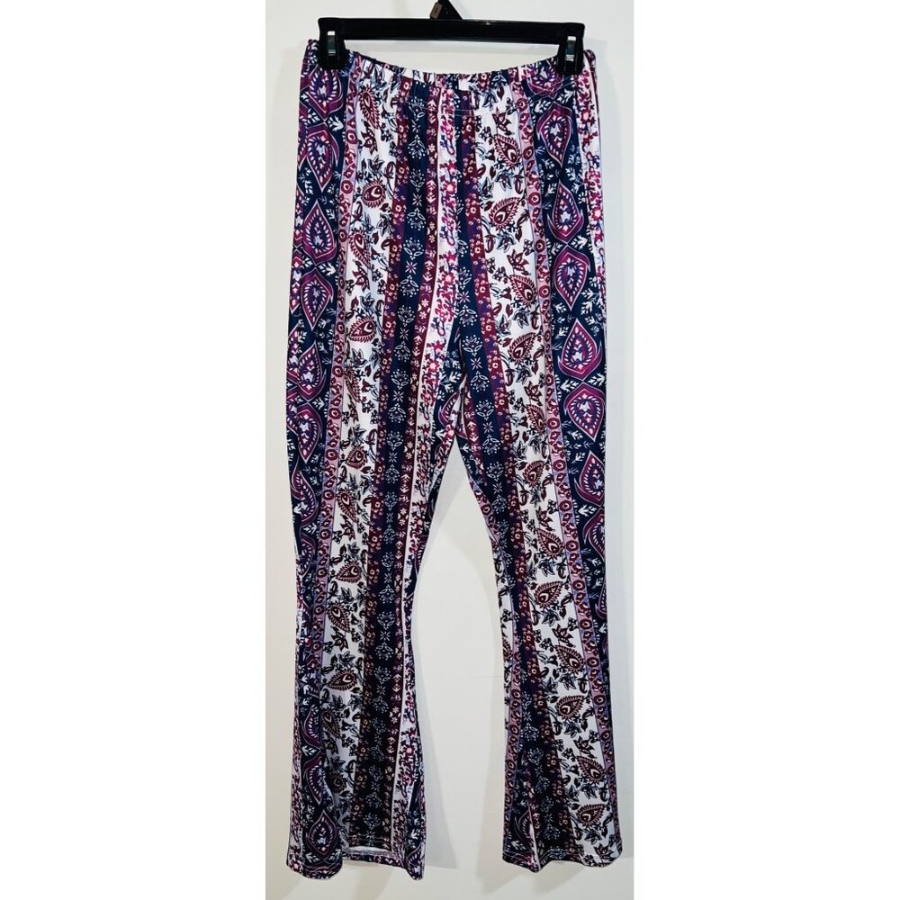 Bohemian Striped Pattern Womens Lounge Pants With Elastic Waist Flare Leg